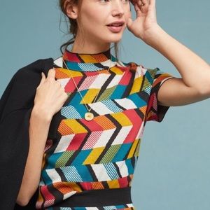 Anthro Maeve Geometric MockNeck Sweater Top size L